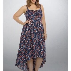 Torrid Sundress Women's SZ-0 Black Floral Spaghetti Strap High Low Flowy Dress